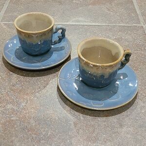 Vintage drip glaze teacup set hearts blue tea cup saucer